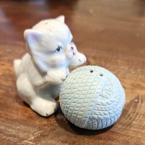 White Cat with Blue Yarn Figurine